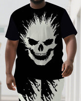 Skulls Don't Fear The Dark Men's Skull Cartoon Casual Big & Tall Short Sleeve T-shirt 2-Piece Set